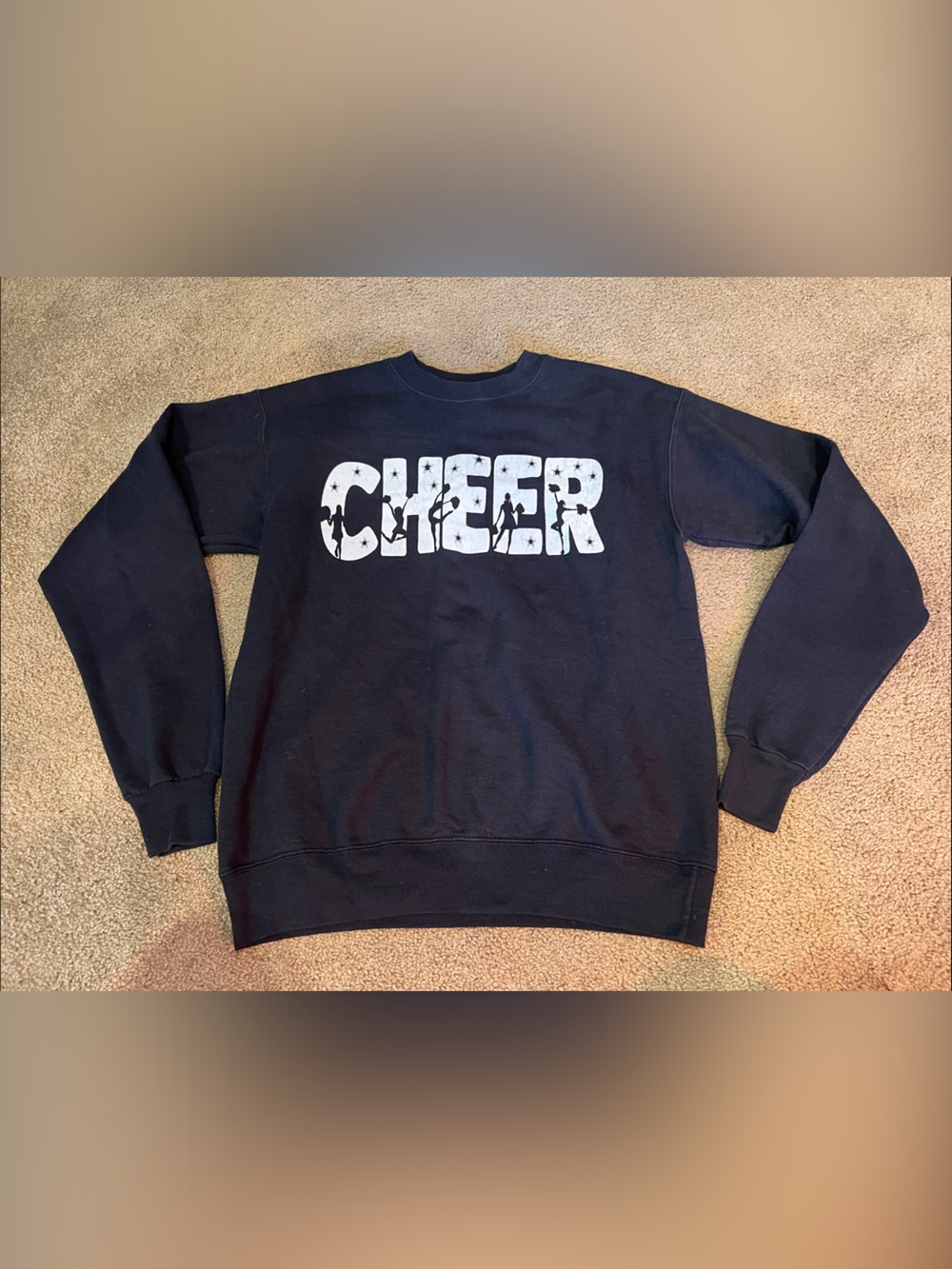 Hanes Black Crewneck Sweatshirt with White CHEER Graphic